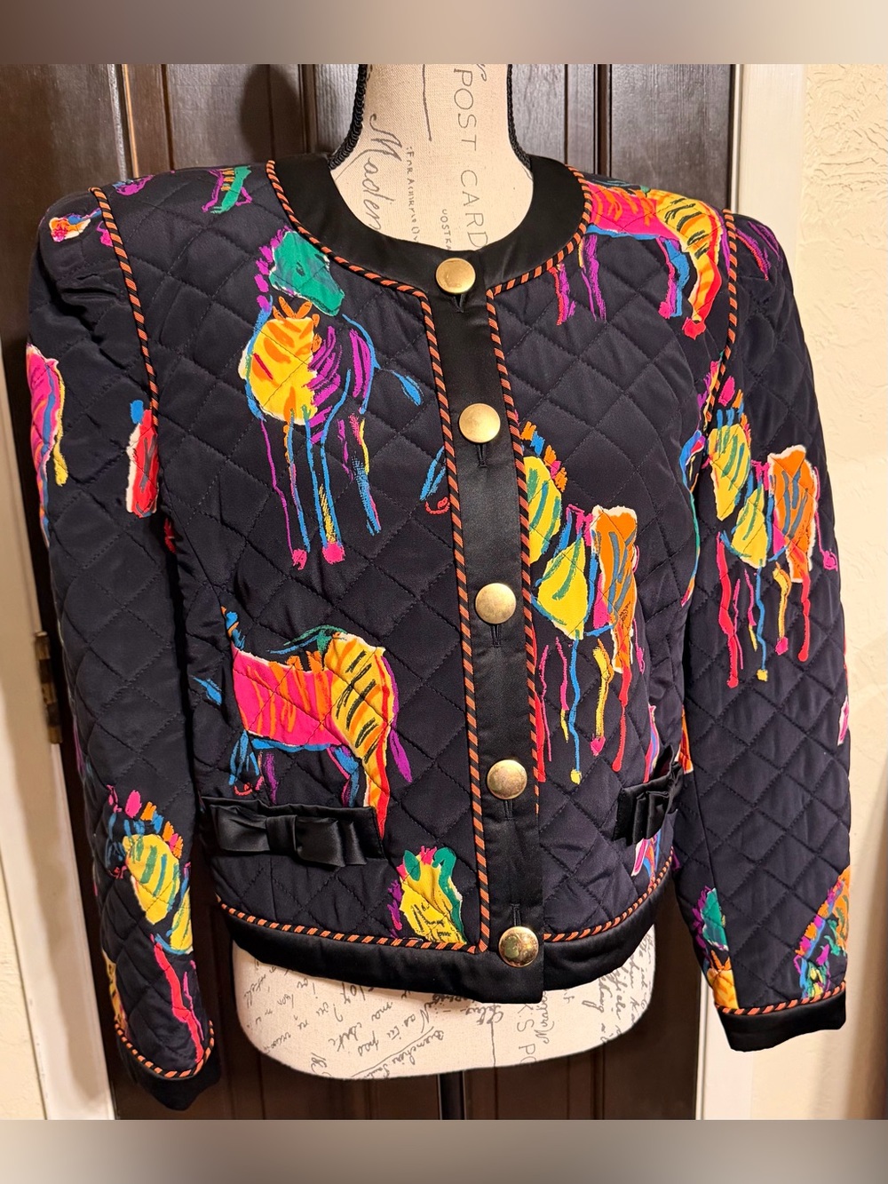 VTG Escada 100% Silk Quilted Zebra Cropped Jacket